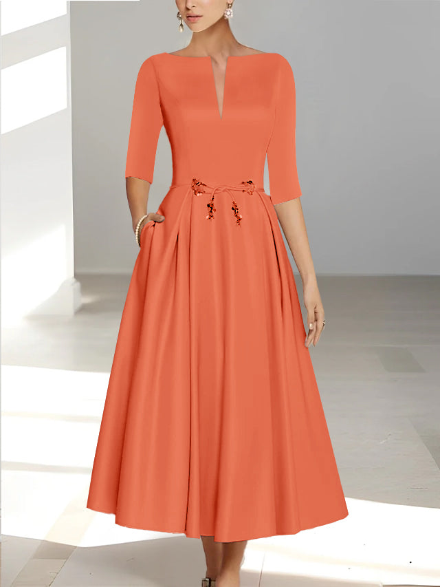 A-Line/Princess Half Sleeves Ankle Length Mother Of The Bride Dresses & Groom With Pockets