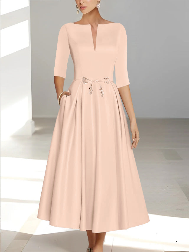 A-Line/Princess Half Sleeves Ankle Length Mother Of The Bride Dresses & Groom With Pockets