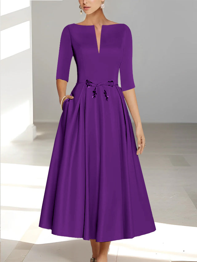 A-Line/Princess Half Sleeves Ankle Length Mother Of The Bride Dresses & Groom With Pockets