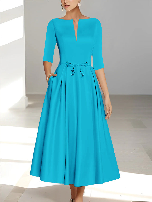 A-Line/Princess Half Sleeves Ankle Length Mother Of The Bride Dresses & Groom With Pockets