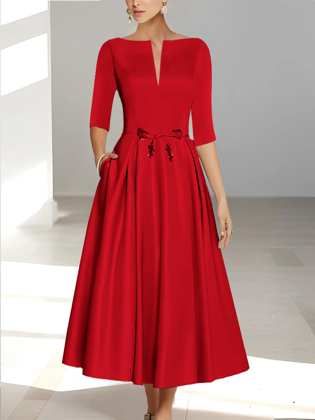 A-Line/Princess Half Sleeves Ankle Length Mother Of The Bride Dresses & Groom With Pockets