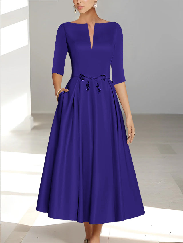 A-Line/Princess Half Sleeves Ankle Length Mother Of The Bride Dresses & Groom With Pockets