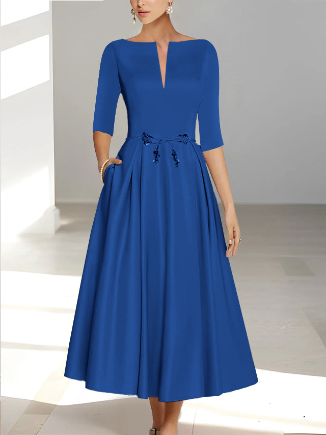 A-Line/Princess Half Sleeves Ankle Length Mother Of The Bride Dresses & Groom With Pockets