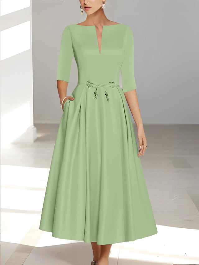 A-Line/Princess Half Sleeves Ankle Length Mother Of The Bride Dresses & Groom With Pockets