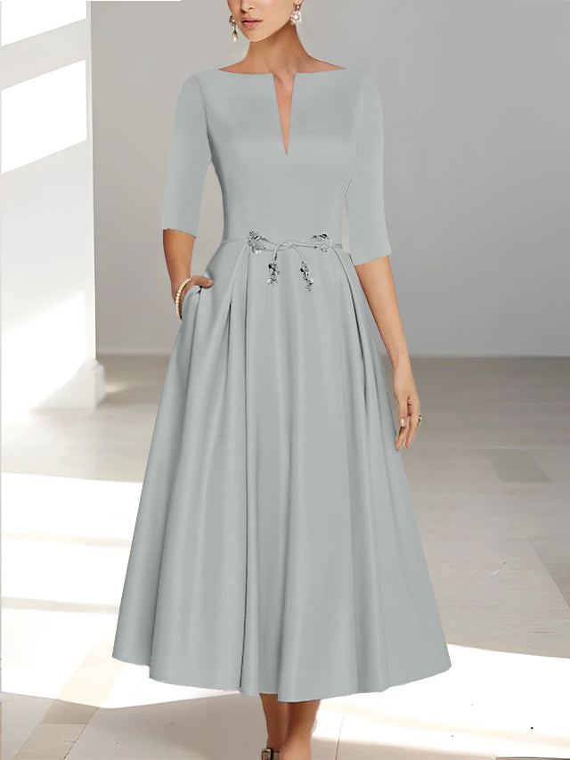 A-Line/Princess Half Sleeves Ankle Length Mother Of The Bride Dresses & Groom With Pockets