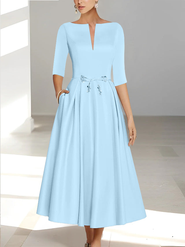 A-Line/Princess Half Sleeves Ankle Length Mother Of The Bride Dresses & Groom With Pockets