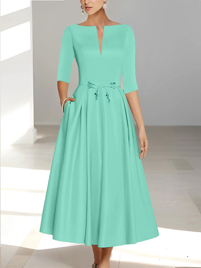 A-Line/Princess Half Sleeves Ankle Length Mother Of The Bride Dresses & Groom With Pockets