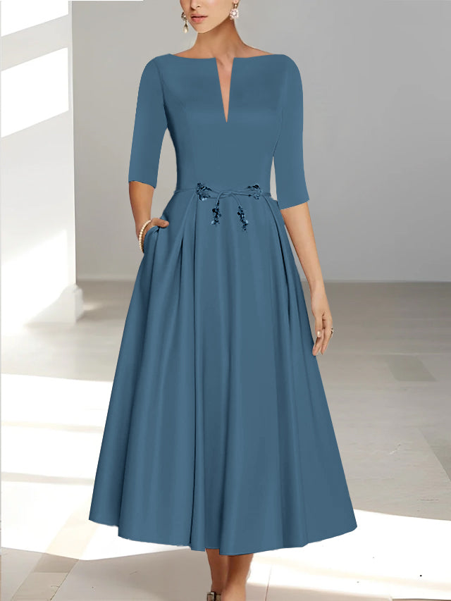 A-Line/Princess Half Sleeves Ankle Length Mother Of The Bride Dresses & Groom With Pockets