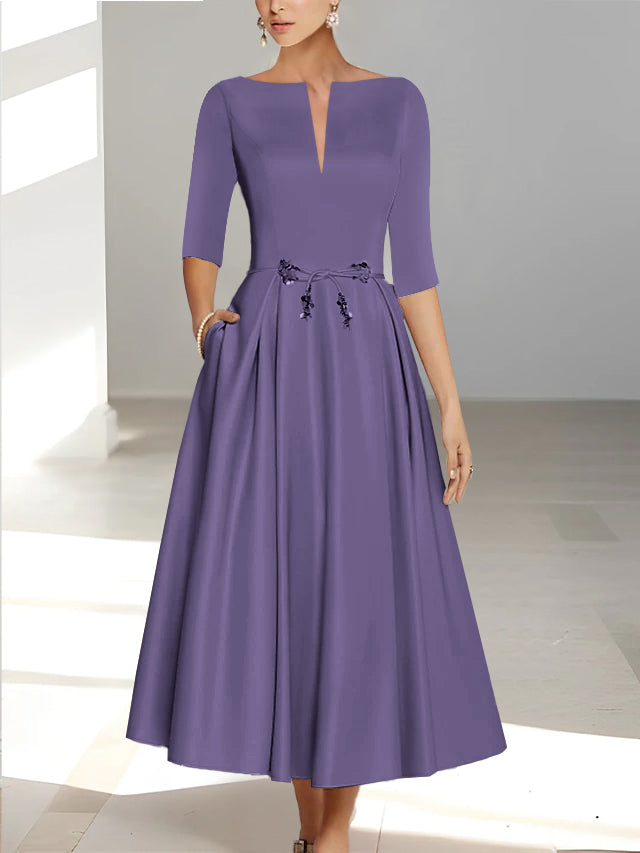 A-Line/Princess Half Sleeves Ankle Length Mother Of The Bride Dresses & Groom With Pockets