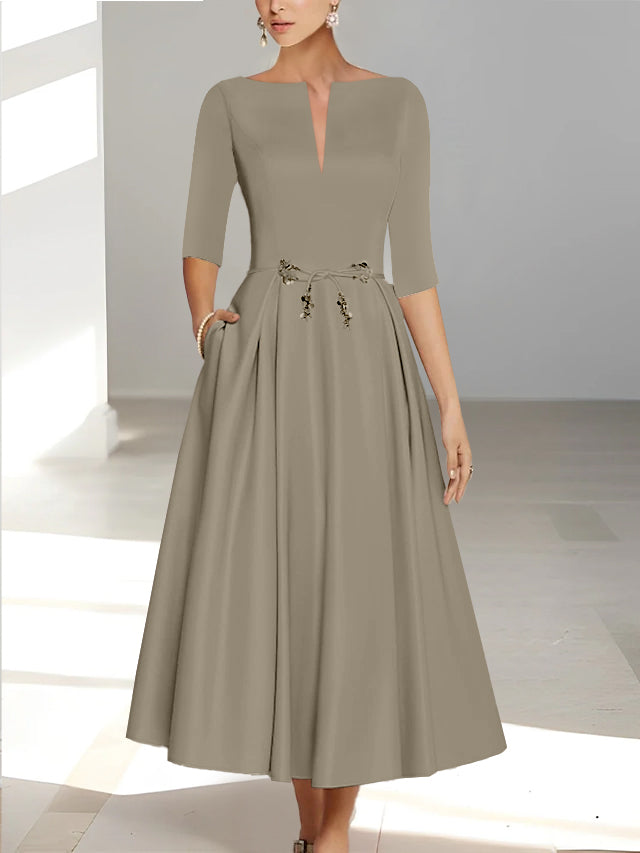 A-Line/Princess Half Sleeves Ankle Length Mother Of The Bride Dresses & Groom With Pockets