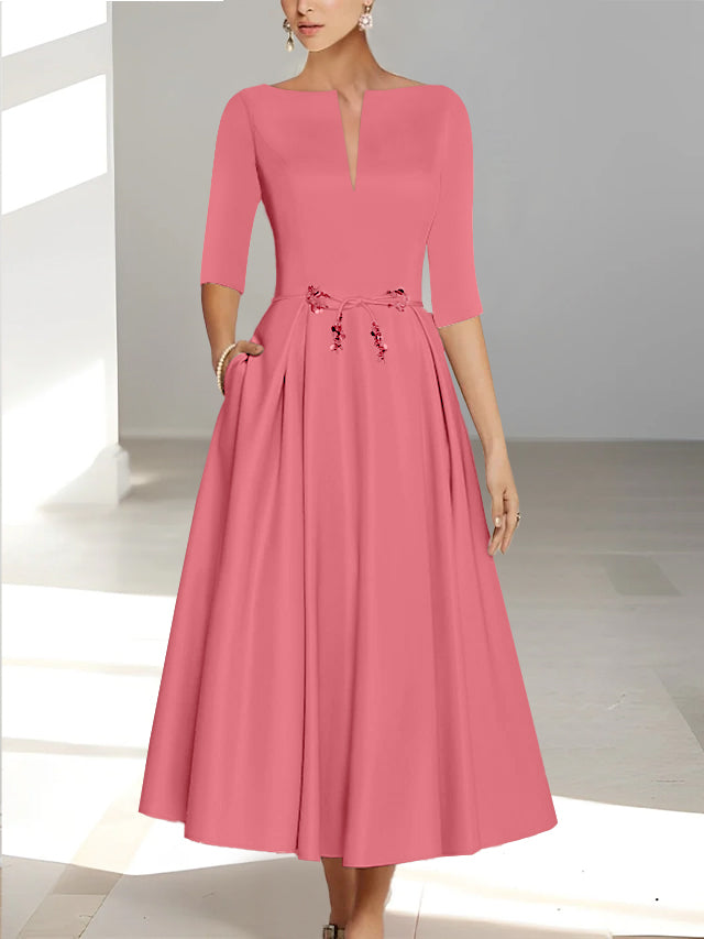 A-Line/Princess Half Sleeves Ankle Length Mother Of The Bride Dresses & Groom With Pockets
