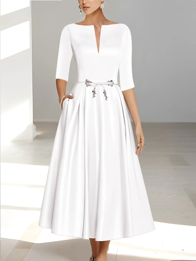 A-Line/Princess Half Sleeves Ankle Length Mother Of The Bride Dresses & Groom With Pockets