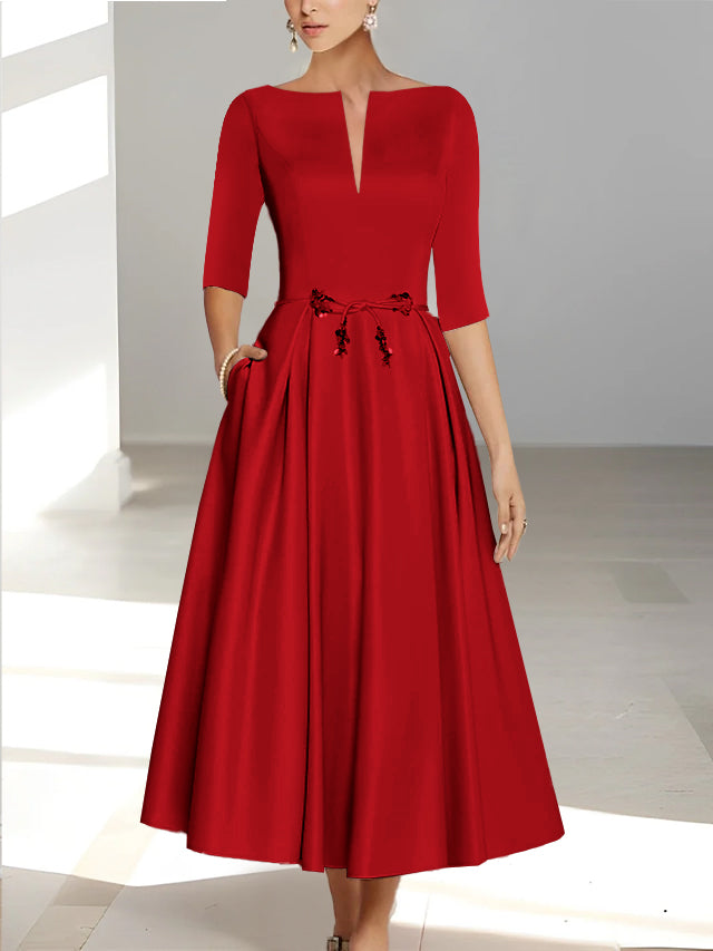 A-Line/Princess Half Sleeves Ankle Length Mother Of The Bride Dresses & Groom With Pockets