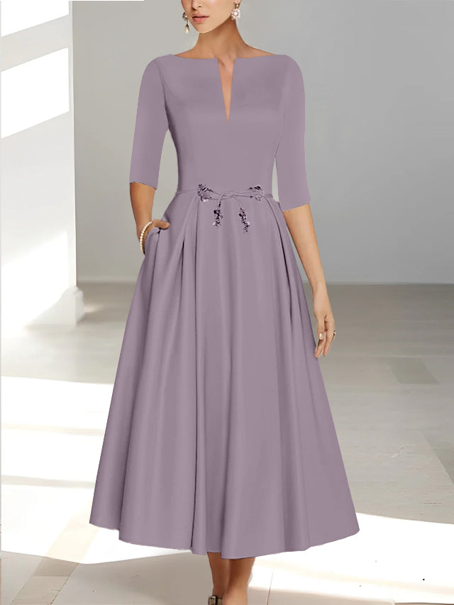 A-Line/Princess Half Sleeves Ankle Length Mother Of The Bride Dresses & Groom With Pockets