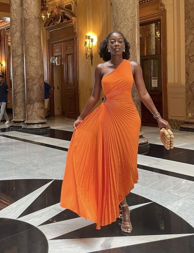 Vestido de fiesta naranja de un solo hombro, vestido de noche para graduación, hecho a medida fg7459