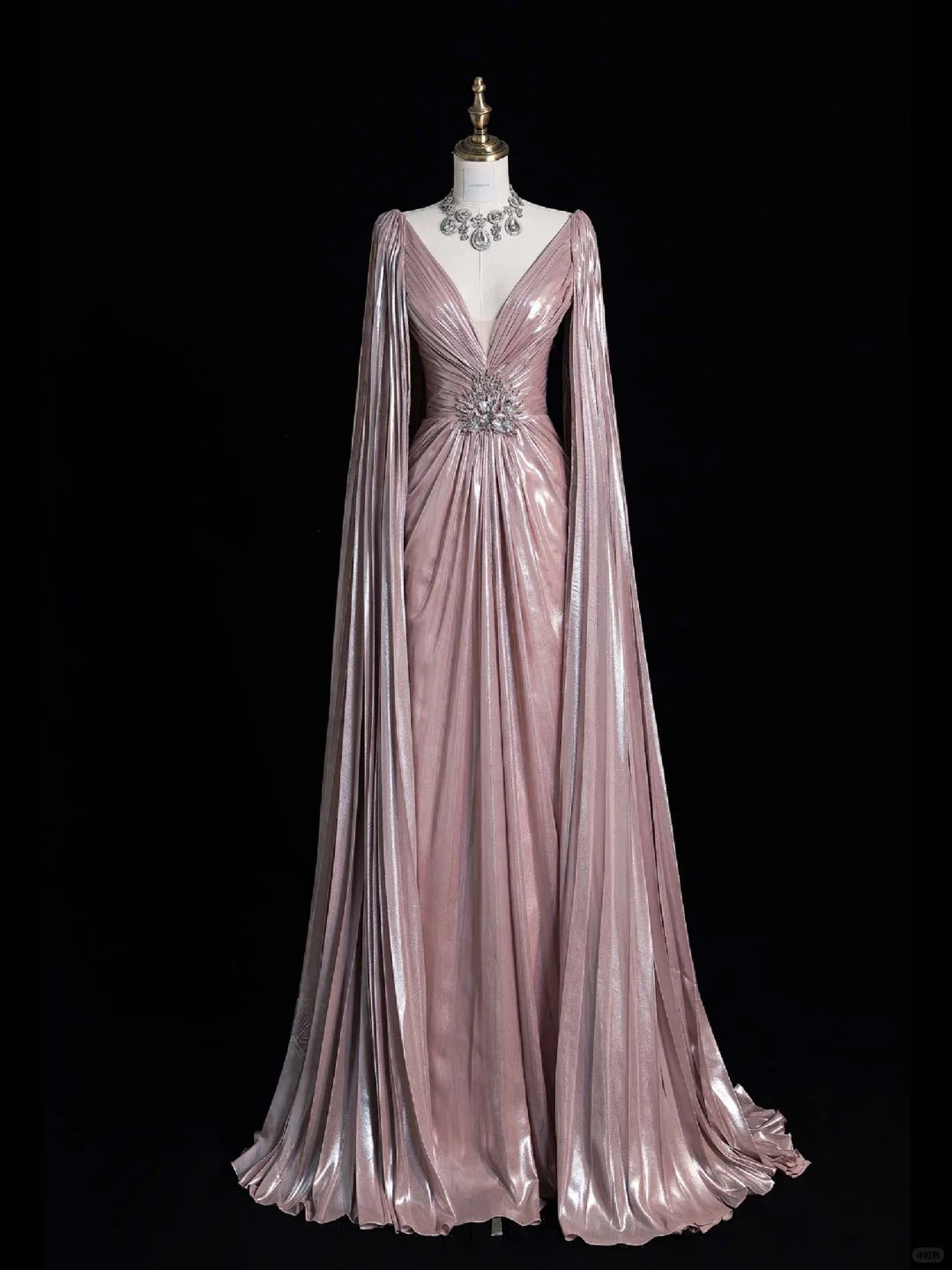 Vestido de fiesta de noche de lujo de corte A, manga larga, escote en V, brillante, hecho a medida, fg7452