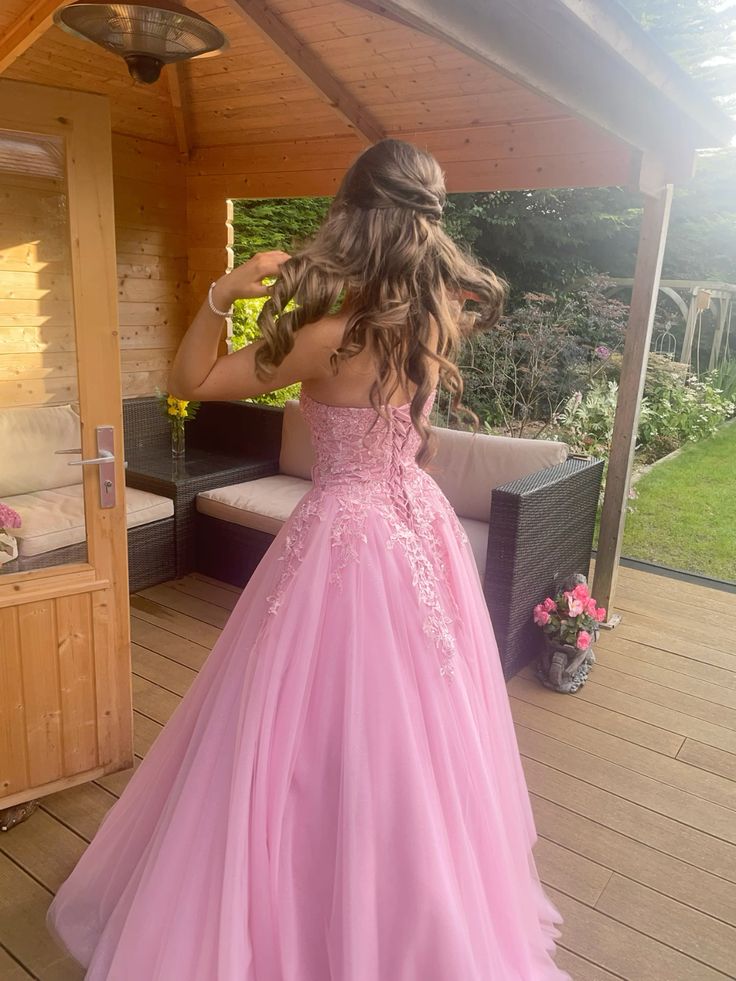 Vestidos de noche sin tirantes de corte A, vestido de fiesta largo rosa fg7462