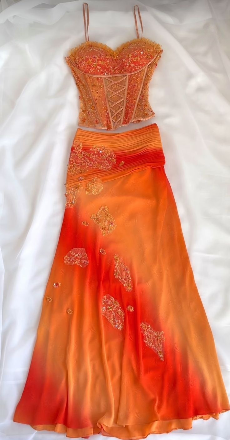 Vestido de fiesta de noche de dos piezas con degradado naranja fg7450