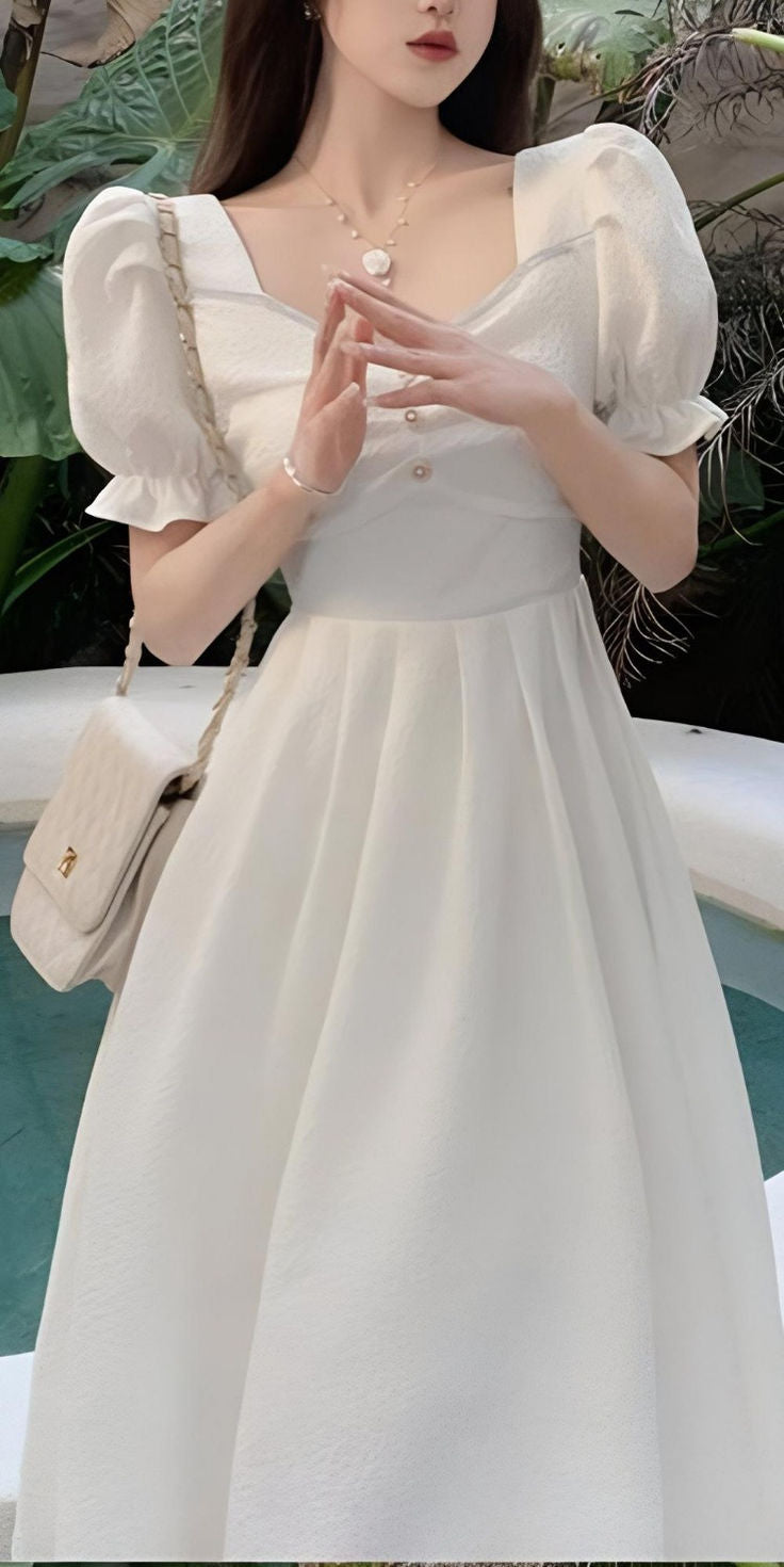 Vestido de noche blanco de manga corta con corte en A, vestido de fiesta de graduación fg7464