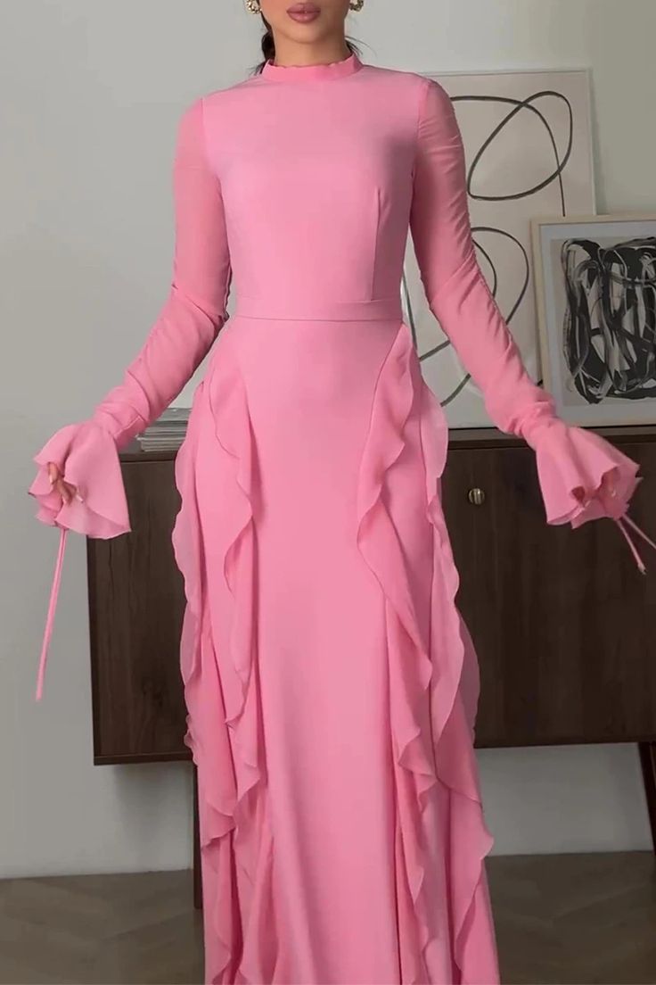 Vestido informal de gasa con volantes para mujer, vestido de fiesta largo fg7442
