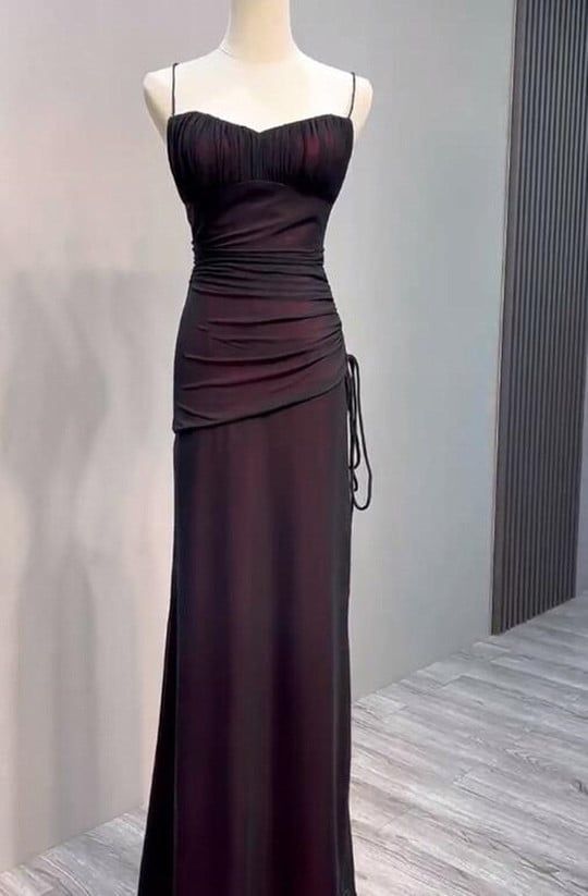 Black And Red Mermaid Straps Long Evening Dress, Long Prom Dress With Leg Slit fg6203