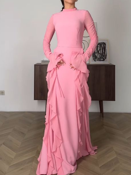 Vestido informal de gasa con volantes para mujer, vestido de fiesta largo fg7442