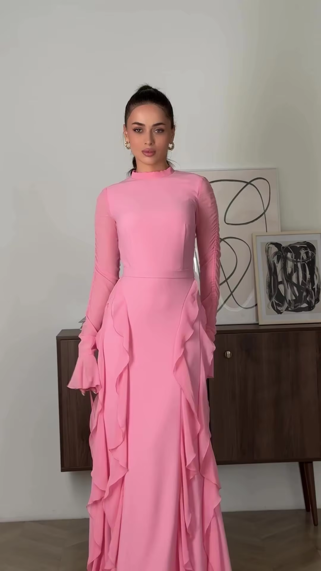 Vestido informal de gasa con volantes para mujer, vestido de fiesta largo fg7442