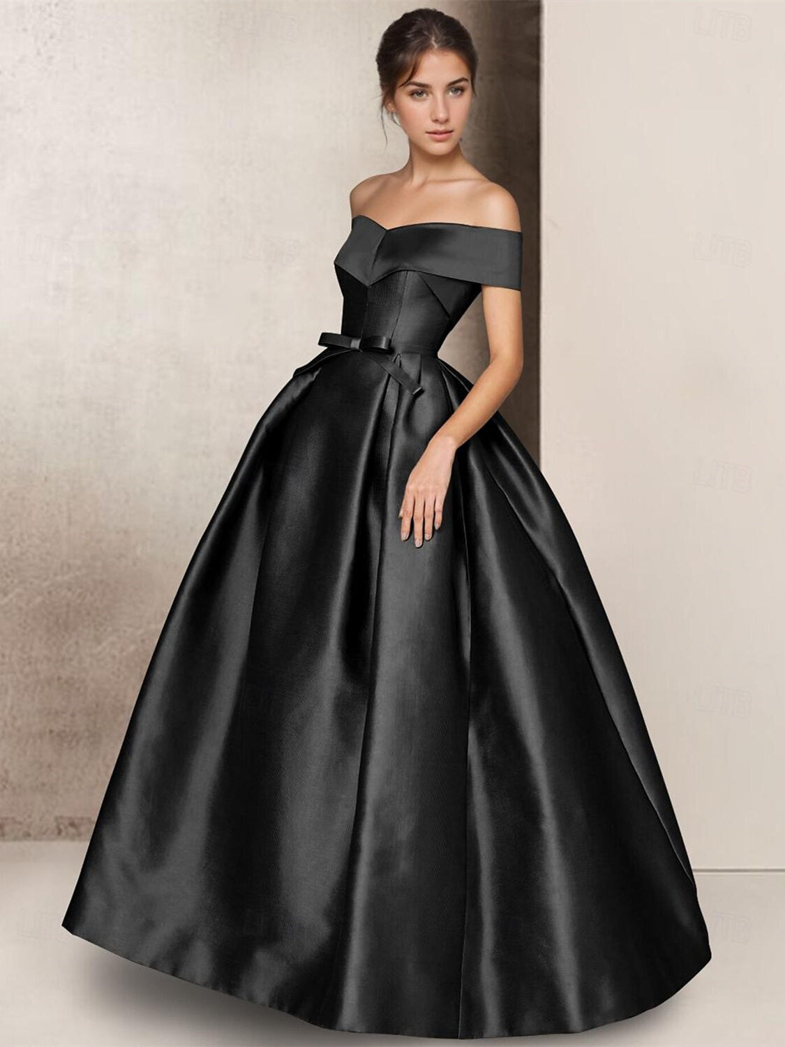 A-Line Strapless Short Sleeve Floor Length Mother of the Bride Dresses Satin with Bow(s)