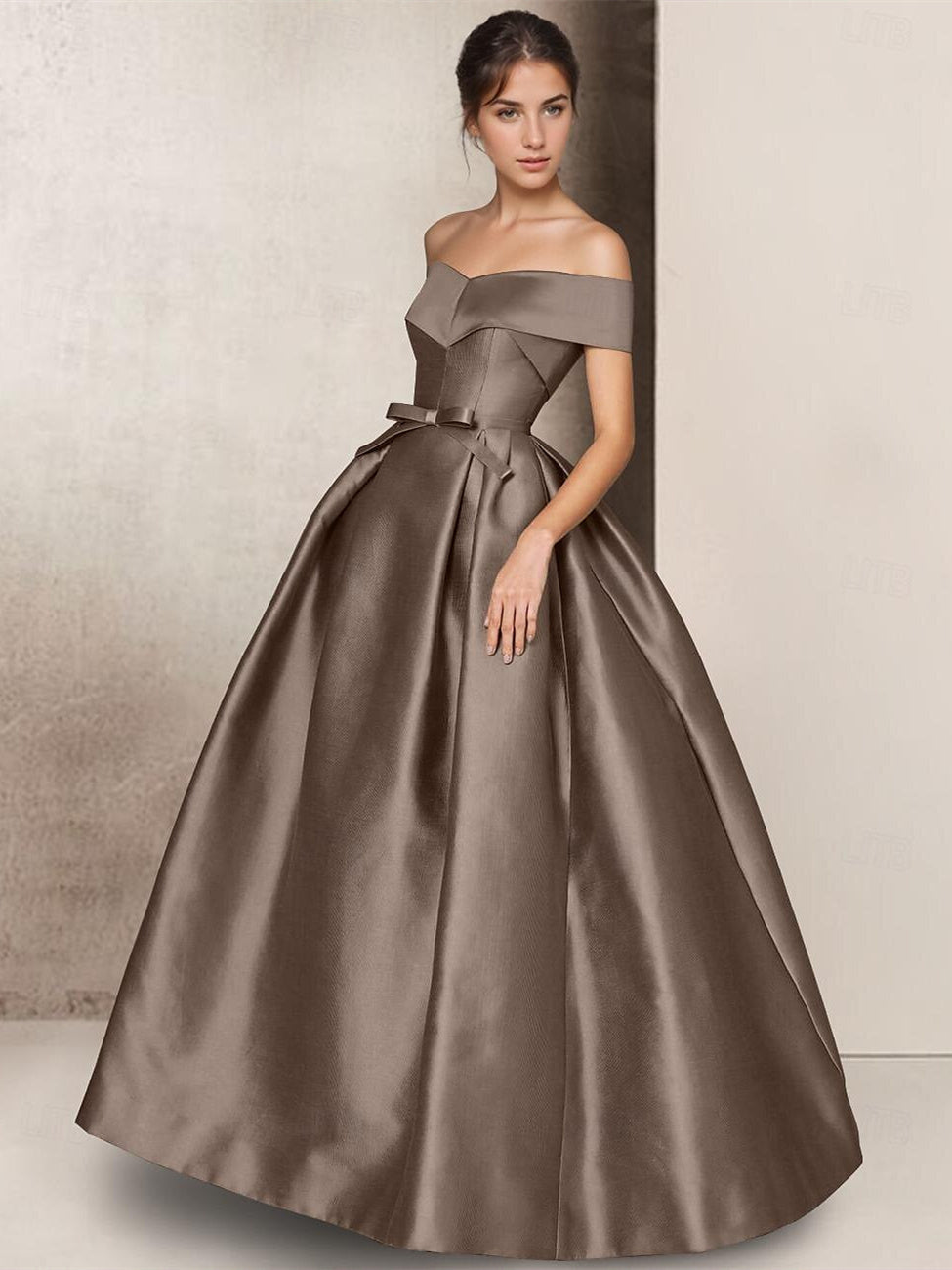 A-Line Strapless Short Sleeve Floor Length Mother of the Bride Dresses Satin with Bow(s)