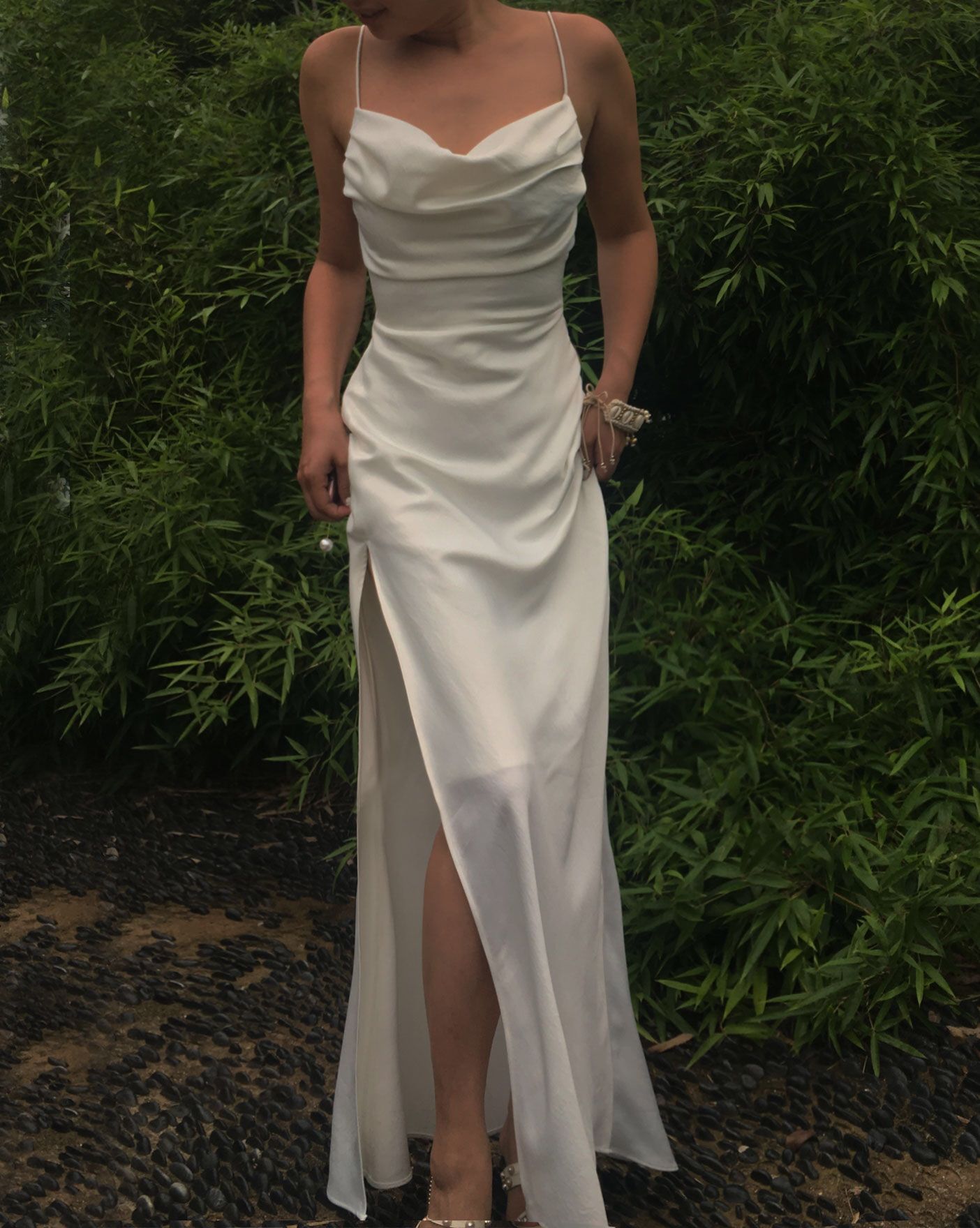 LTP0391,Vestido de fiesta largo color marfil con tirantes finos, vestido de noche formal, vestido de novia de satén dividido