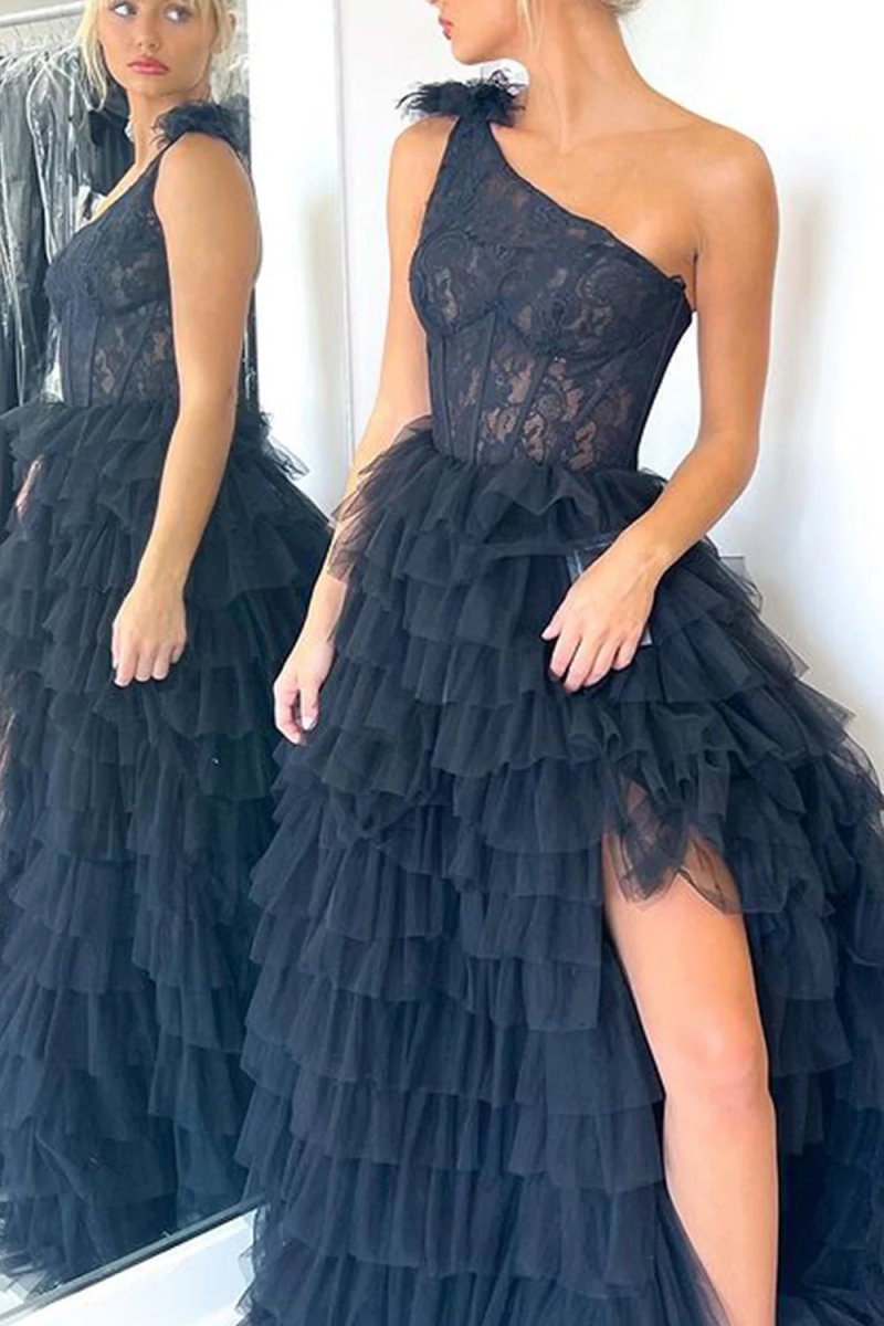 Kinsley | Vestido de fiesta largo con hombros descubiertos y corte en A