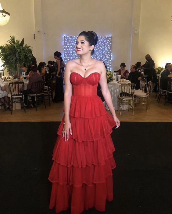A-Line Stunning Red Long Prom Dresses Formal Evening Gowns fg3085