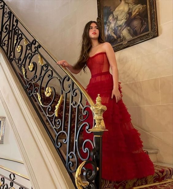 A-Line Stunning Red Long Prom Dresses Formal Evening Gowns fg3081