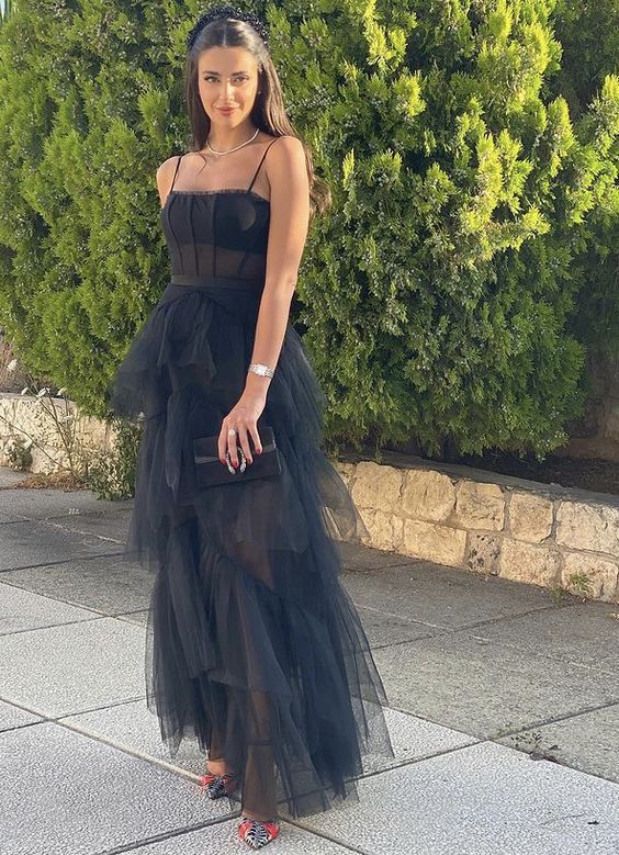 Vestido de noche largo formal de fiesta negro fg1844
