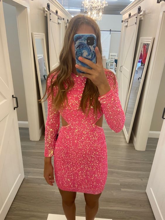 Vestido de fiesta con lentejuelas y mangas largas fg2136