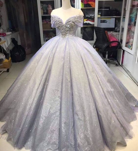 Silver Wedding Dresses Ball Gown Prom Dresses fg2444