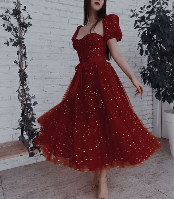 Dark Red Tulle Gown, Newest Prom Dresses, Party Dresses, Affordable Prom Dresses fg1081