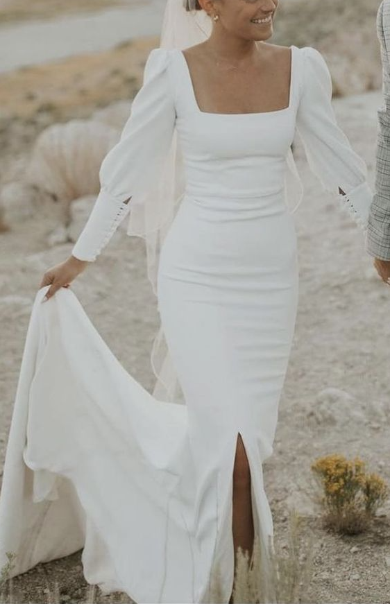 Vestido de novia elegante de escote cuadrado largo para mujer fg6885