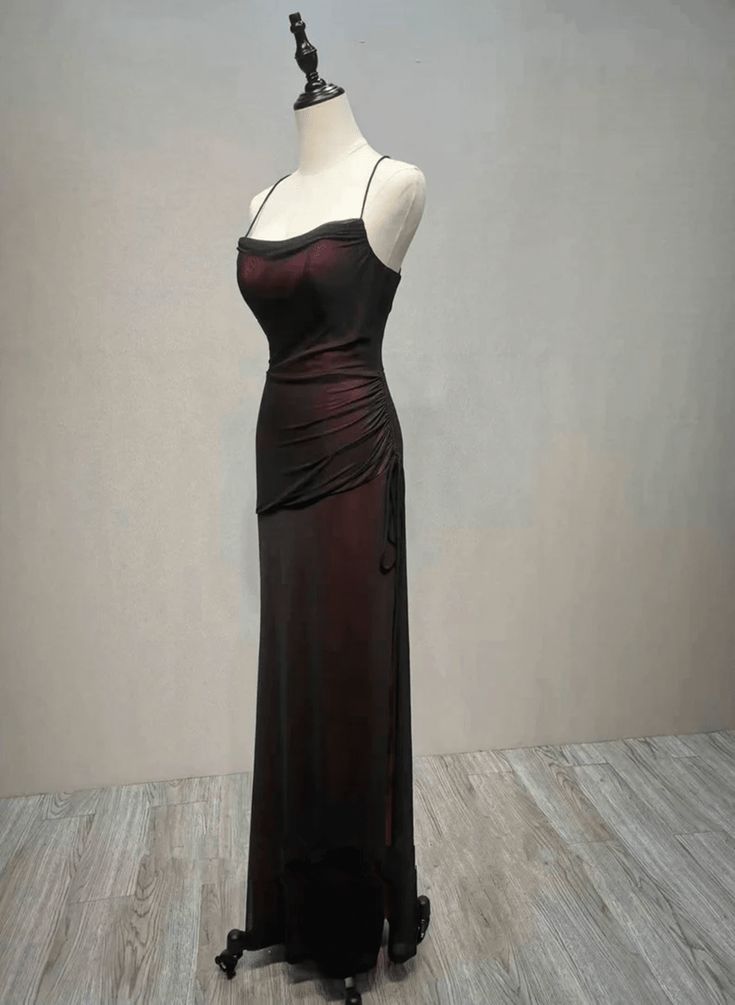 Black and Red Straps Long Simple Party Dress, Black and Red Prom Dress fg5156