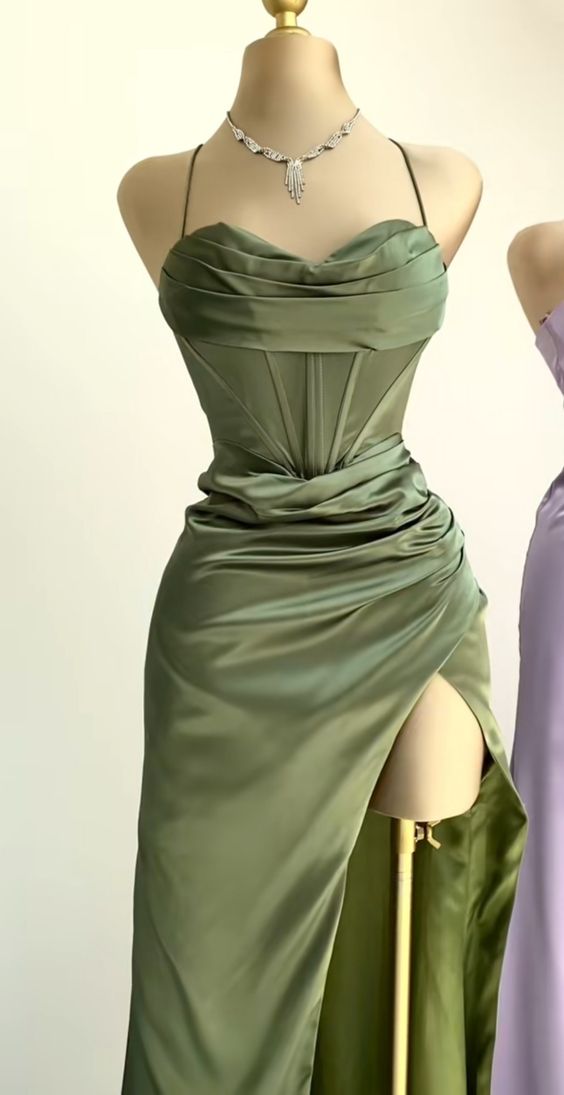 Vestidos de fiesta largos de noche formales con tirantes finos de color verde sirena populares fg4700