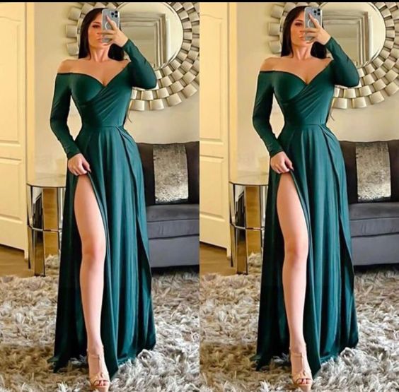 Newest Mermaid Long Sleeves Side Slit Evening Formal Long Prom Dresses fg4846