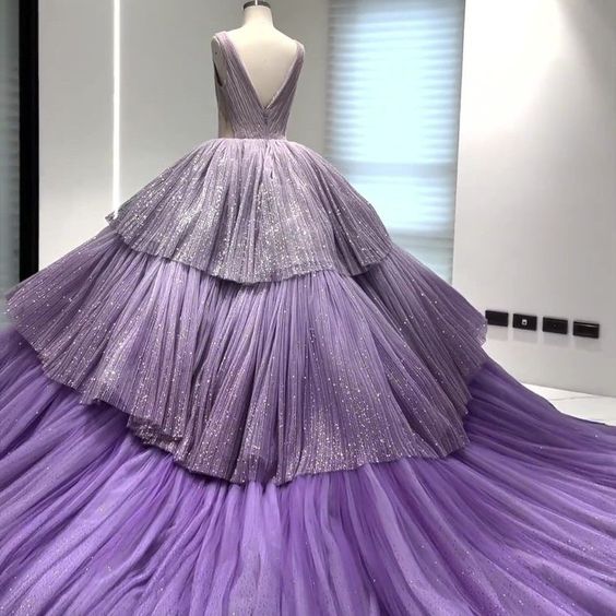 A Line Ball Gown Gorgeous Dresses, Sparkly Tulle Dress, Formal Dresses,Tiered Ruffles Classy Celebrity Dress fg4959