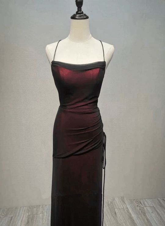Black and Red Straps Long Simple Party Dress, Black and Red Prom Dress fg5156