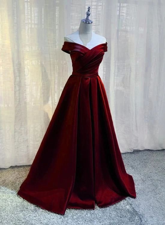 Beautiful Burgundy A-line Floor Length Satin Prom Dress Party Dress, Wine Red Long Formal Dress fg5207