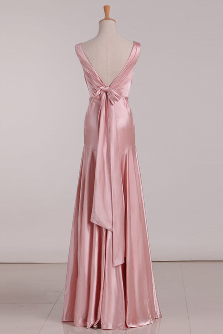 V-Neck Pink Tie Back Mermaid Bridesmaid Dress fg5003