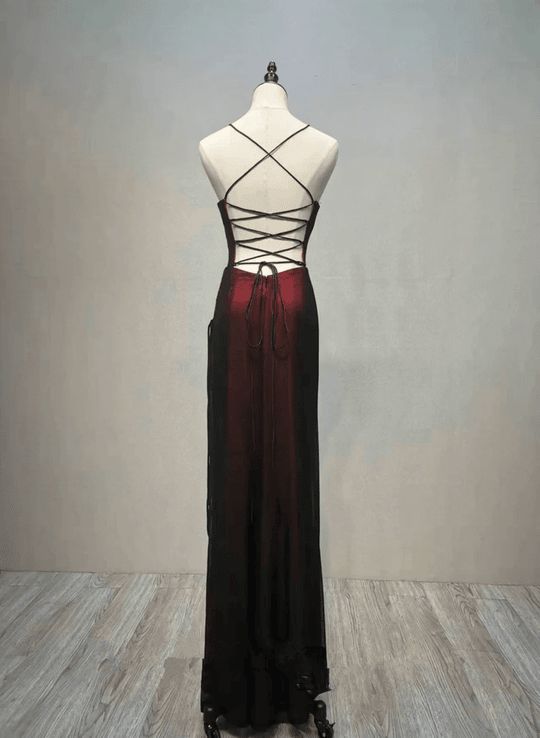 Black and Red Straps Long Simple Party Dress, Black and Red Prom Dress fg5156