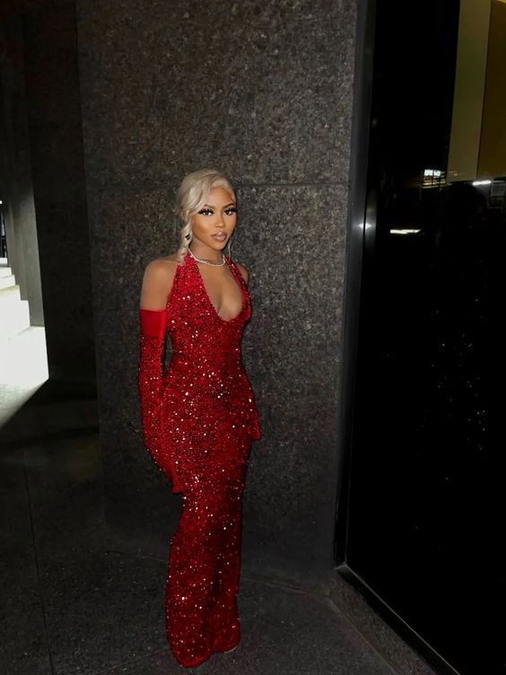 Red sequin long prom dress, fashion evening dress fg3327