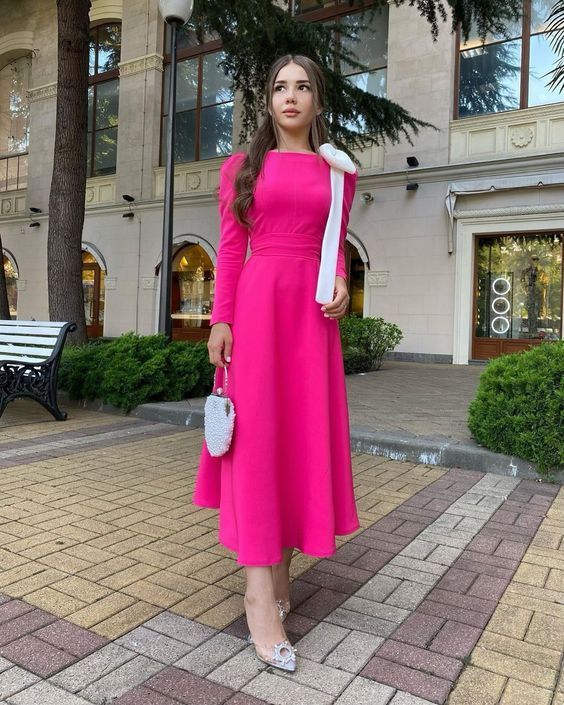 Hot Pink a line Party Prom Dresses with BowKnot fg2518