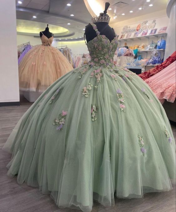 Vestidos de fiesta de tul de corte A de color verde, vestidos de noche fg4042