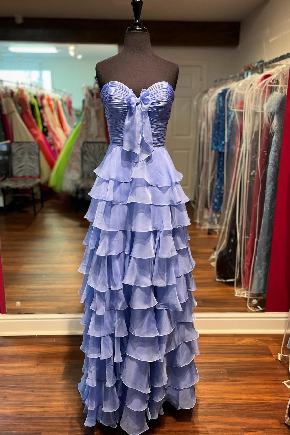 Cute A-Line Sweetheart Zipper Back Tiered Chiffon Prom Dress With Slit